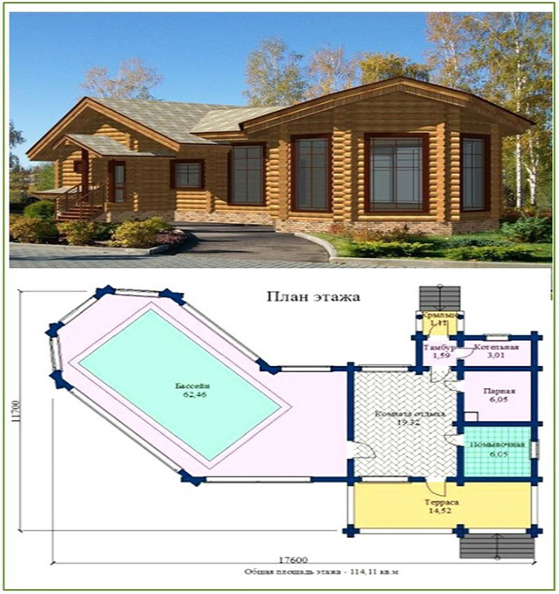 Badhuis met prieel onder één dak: mogelijkheden voor uitbreiding met barbecue, een zwembad, een overkapping, materialen, inrichtingskenmerken, foto's