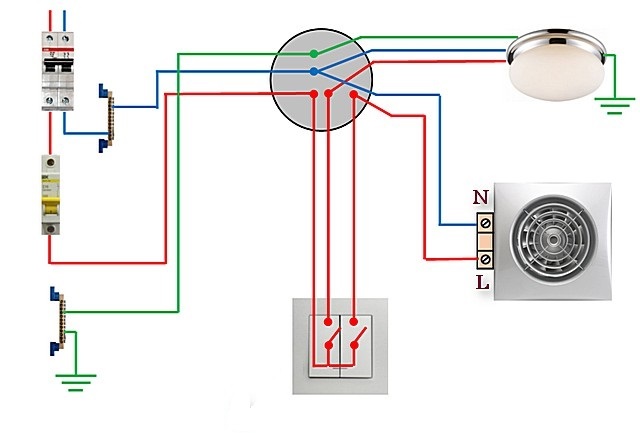 Schéma de câblage d'un interrupteur à 2 boutons vers un ventilateur