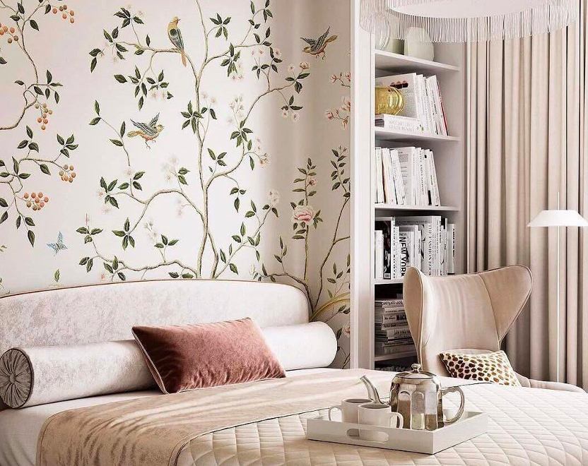Piękne tło i tapeta towarzysząca do sypialni: które są odpowiednie, zdjęcie - Setafi