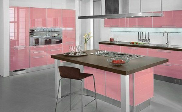 Pink and gray kitchen