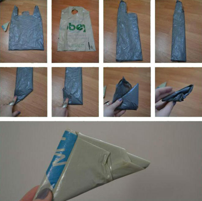 Fold the package into a triangle