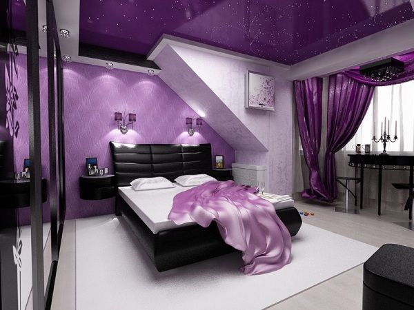 Schlafzimmer in lila Farben: Innenausstattung