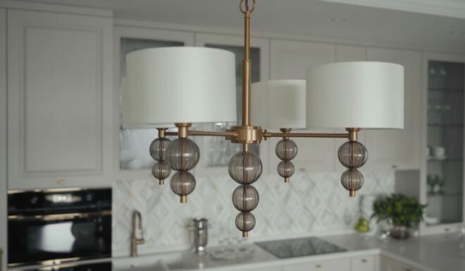 Textured chandelier in the American style kitchen