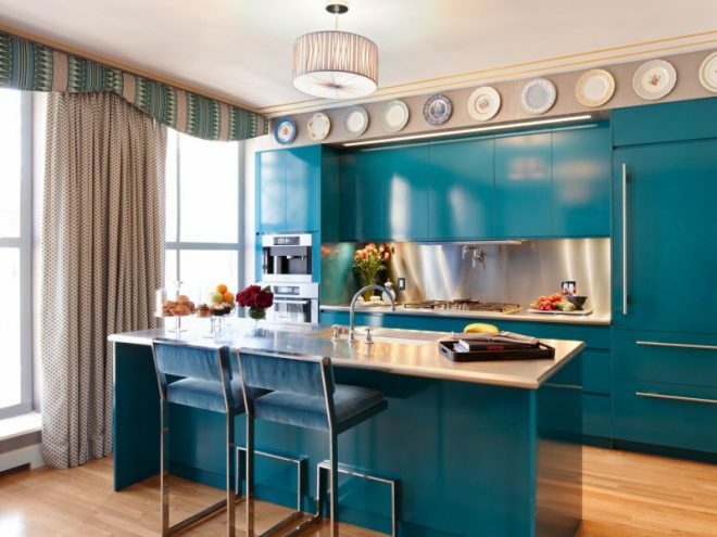 Turquoise kitchen in a modern style 