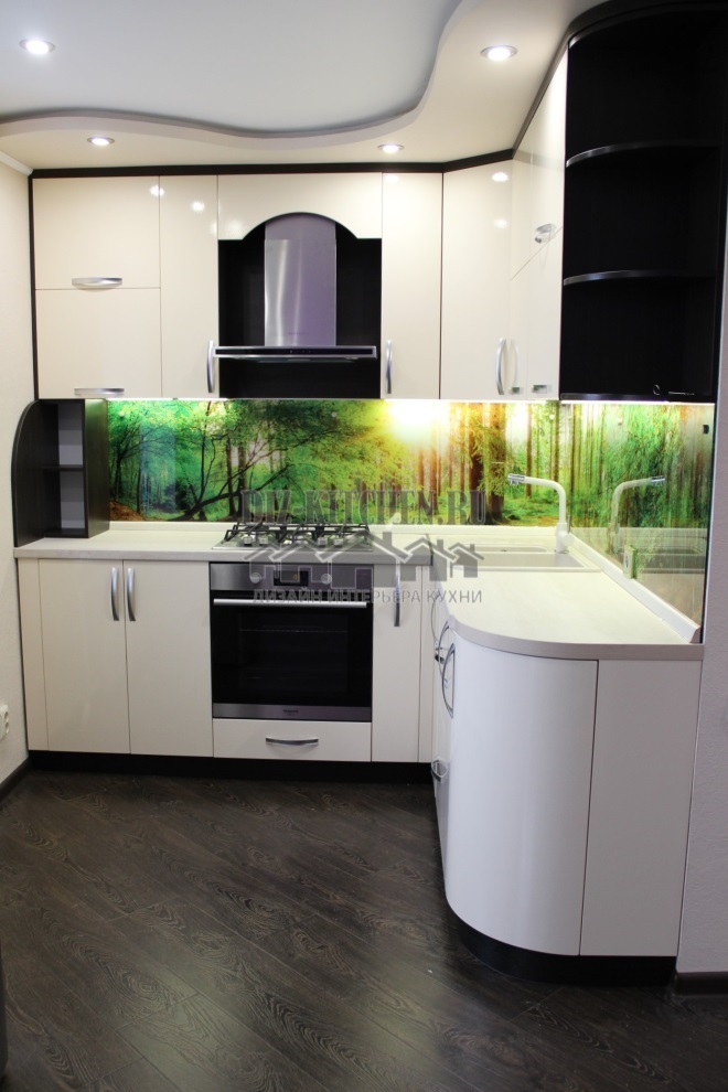  Modern white kitchen with photo print