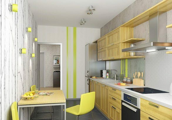 cocina de 8 m2 en tonos amarillos