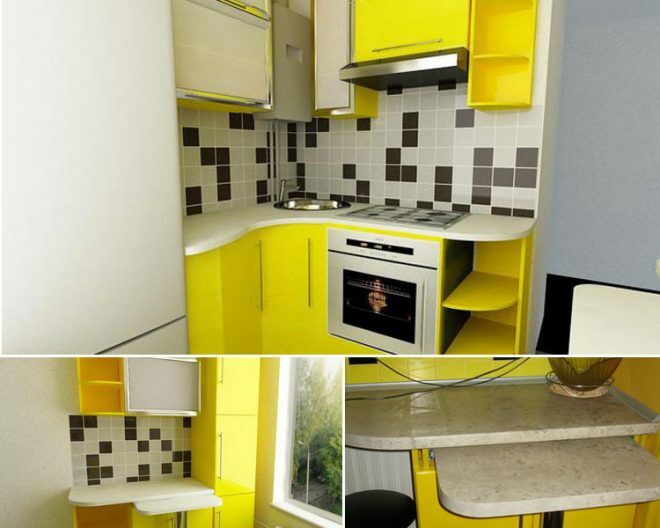 Virtuvė 6 metrų išplanavimas su šaldytuvu