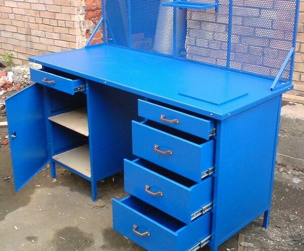 Workbench with drawers and shelves