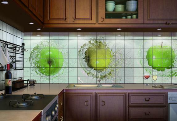 סינר אפור-ירוק ואריחי צילום למטבח