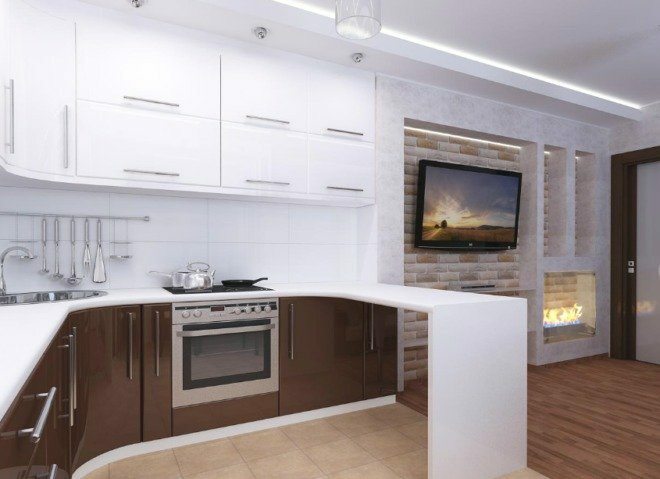 Brown and white loft style kitchen