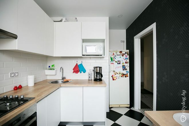 Dizajn bielej kuchyne v škandinávskom štýle 7 msup2sup. Čierna verzus biela
