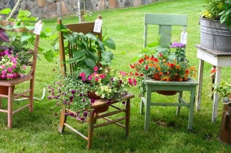 Parterre de fleurs d'une chaise
