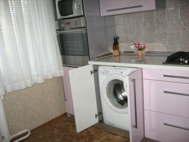 Dizajn kuhinje 6 m2. s pralnim strojem