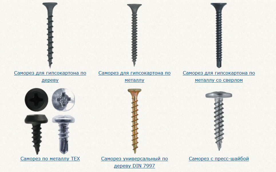 Types of self-tapping screws