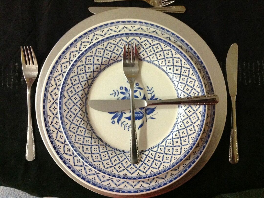 What does the different arrangement of cutlery on the plate after a meal mean?
