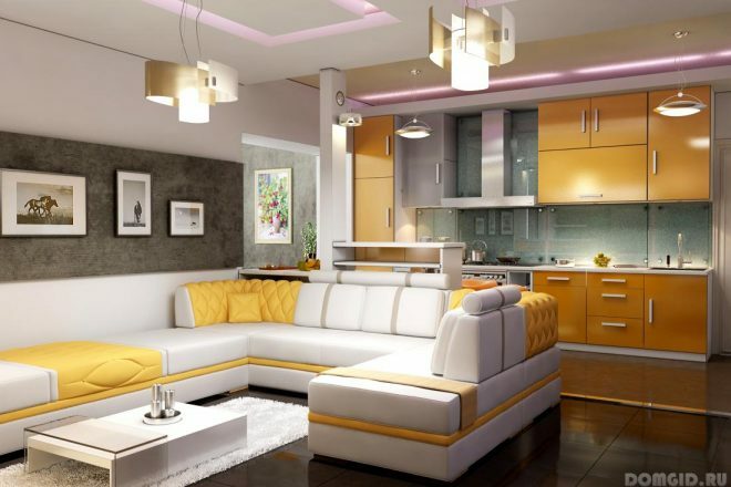 Kitchen-living room in sunny colors