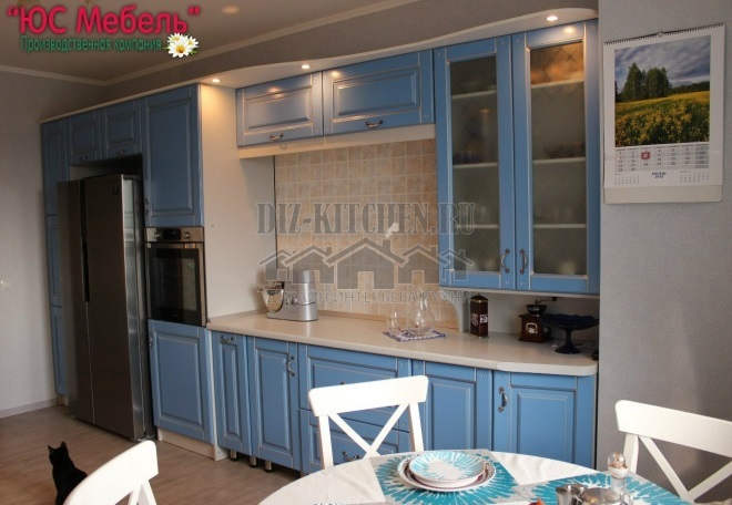 Blue kitchen made of MDF with patina