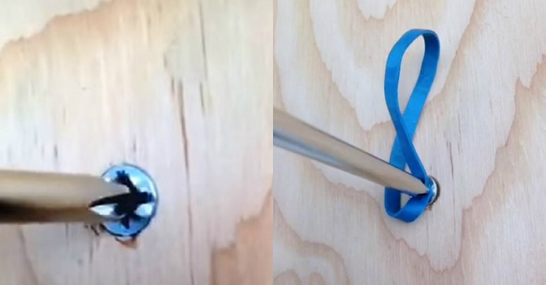 Unscrewing a self-tapping screw with an elastic band