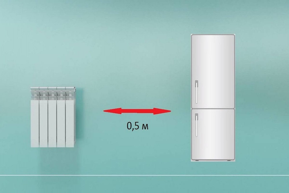 Kylskåpet ligger bredvid batteriet: är det möjligt eller inte?
