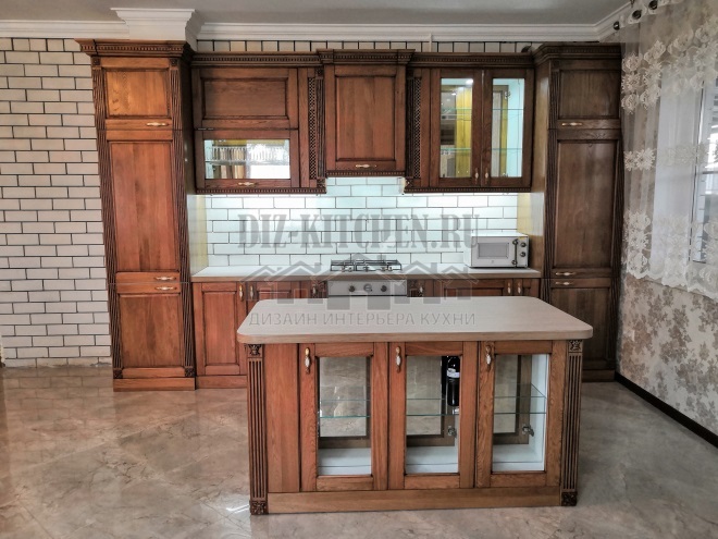 Classic brown kitchen with solid oak island