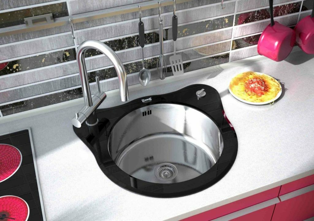 Round stainless steel kitchen sink with glass added