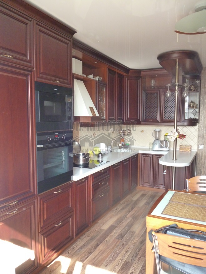 Brown classic solid ash kitchen with white bar
