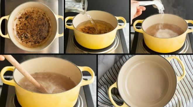 How to clean a burnt enamel pot