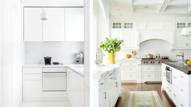fotografie cu o bucătărie albă în interior