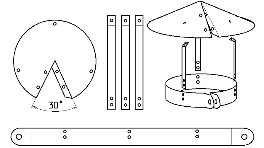 Schițe de semifabricate pentru realizarea unei ciuperci pentru ventilație 