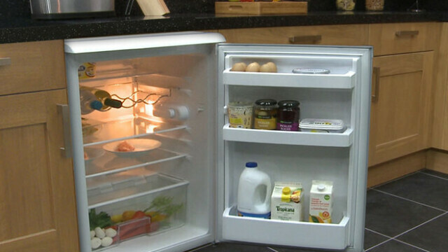 Built-in refrigerator in a small kitchen