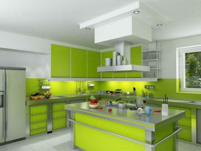 High-tech kuchyně citronové barvy