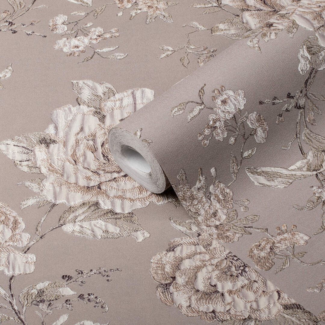 A roll of non-woven wallpaper with flowers