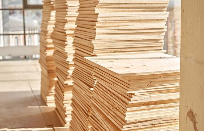 stacks of plywood
