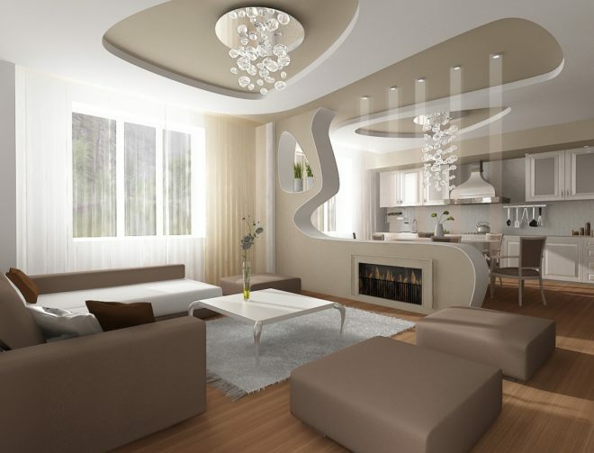 Studio apartment design. Kitchen with living room