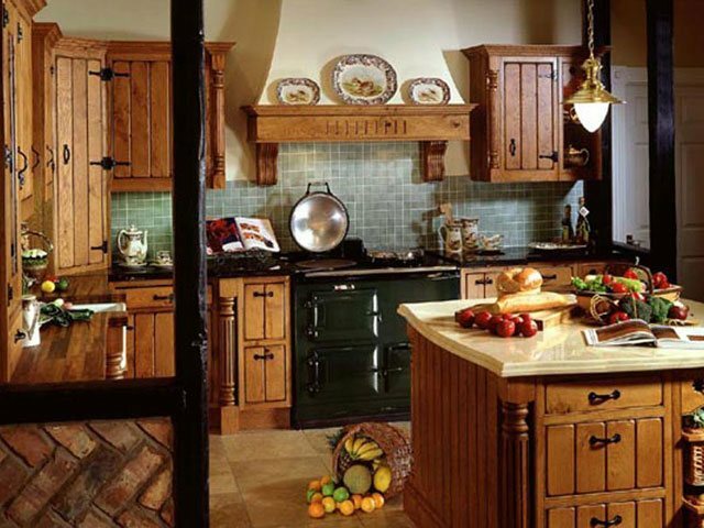 Kjøkken i landsbyen: funksjoner i den rustikke stilen, foto