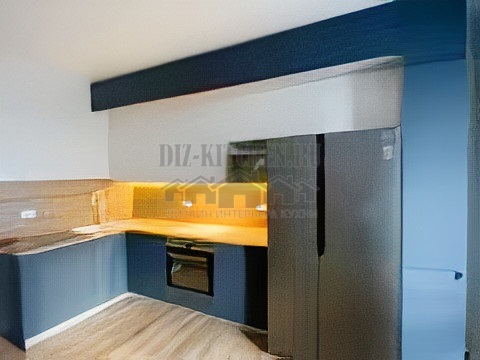 Rohová sivá kuchyňa so stenou bez nástenných skriniek