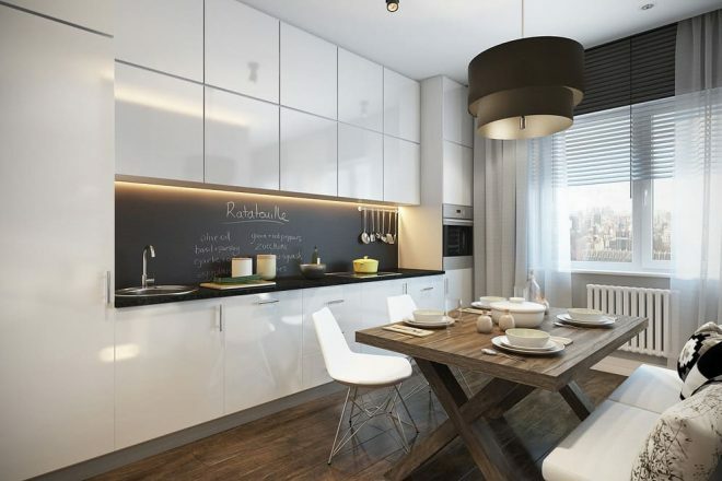 Linear kitchen living room