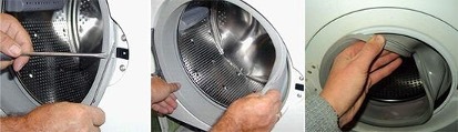 Noņemiet gumijas joslu no veļas mazgājamās mašīnas cilindra.