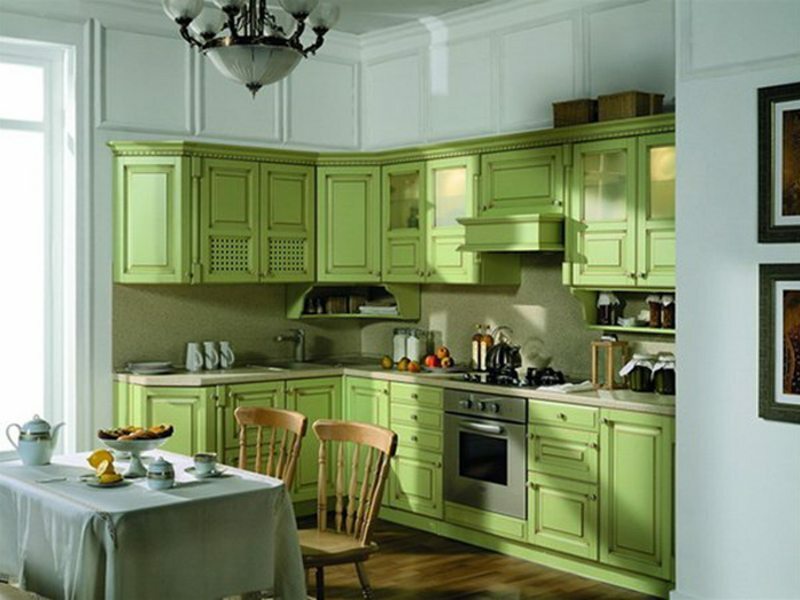 Pistacie køkken i interiøret: farvekombinationer