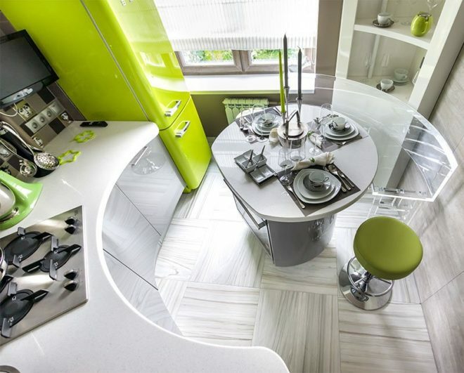 Dizajn kuhinje 6 kvadratnih metrov. m. v visokotehnološkem slogu