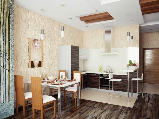 Design of a small kitchen, dining room and living room