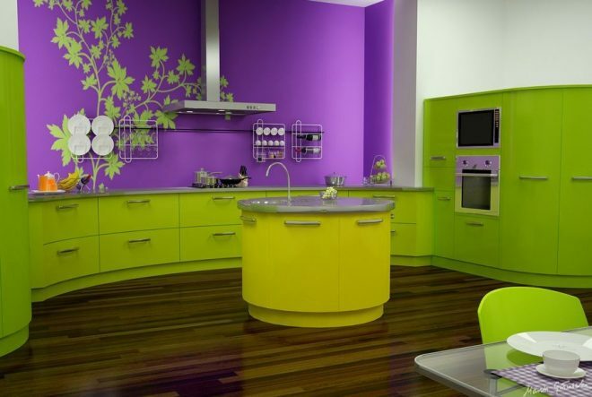 Citronová kuchyně s jemnou lila barvou