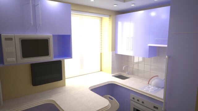 Small size kitchen design in high-tech style