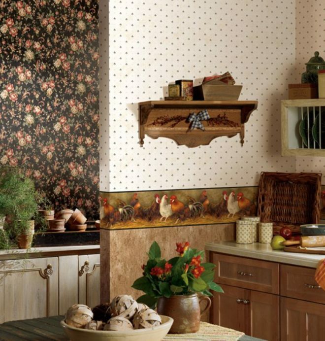 Kombinace tapety v interiéru kuchyně