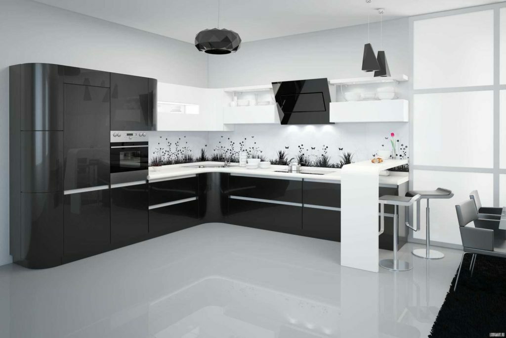 black and white kitchen in avant-garde style