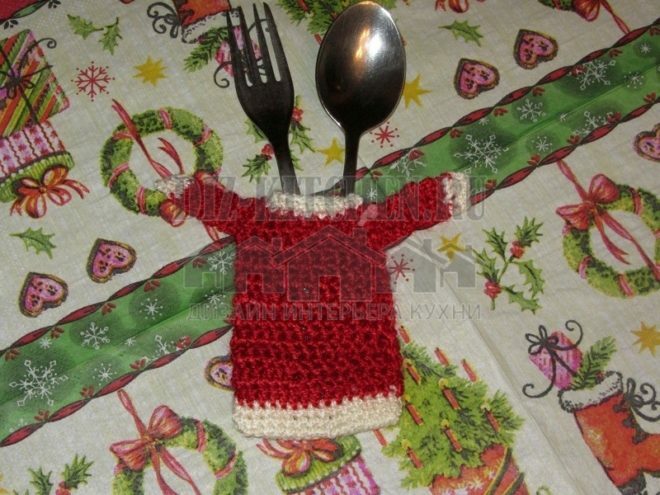 " Santa Claus" crochet. Master class on knitting cutlery covers