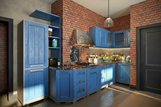 High-tech turquoise kitchen 
