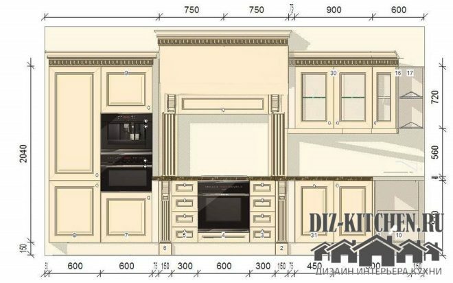 Combined classic kitchen with phytomodule in a studio apartment