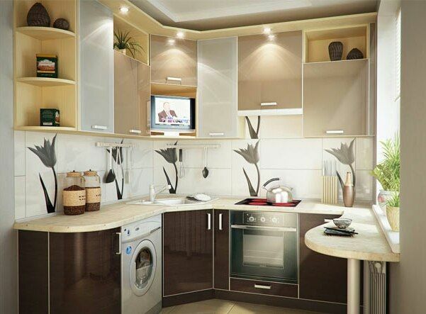 The interior of a small L-shaped kitchen