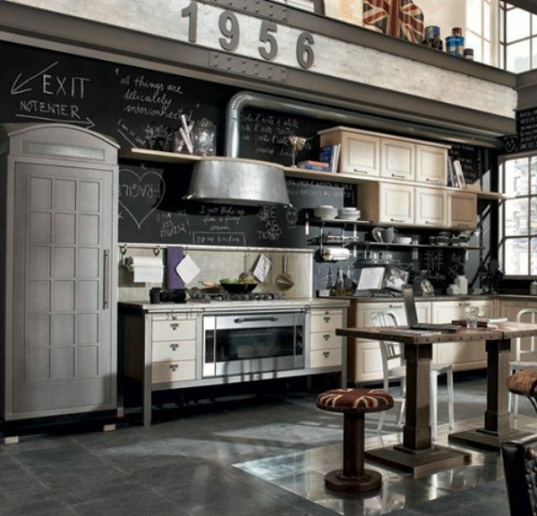retro black and white kitchen